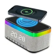Digital Alarm Clock with 15W Fast Wireless Charger, Alarm Clock Bluetooth Black