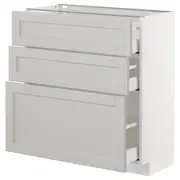 METOD base cabinet with 3 drawers, white Maximera/Lerhyttan light grey, 80x37x80 cm
