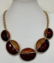 Coldwater Creek Vintage New Gold Tone Brown/Gold Lucite Necklace 19”+3”Ext