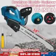 16'' Cordless Brushless Wood Cutting Saw Chainsaw For Makita 18V x2(36V) Battery