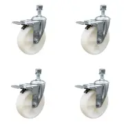 5 Inch Nylon Swivel 3/8 Inch Threaded Stem Caster Set with Total Lock Brake SCC