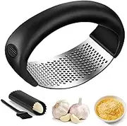 Garlic Press Rocker - Stainless Steel Garlic Crusher, Mincer and Chopper with Garlic Peeler and Cleaning Brush, Easy Kitchen Gadget for Effortless Smashing