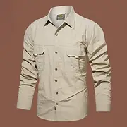 Men's Shirt Workwear Shirts Casual Shirt Work Shirt Button Up Shirt Cargo Shirt Black khaki Army Green Gray Long Sleeve Plain Lapel Vacation Holiday Front Pock