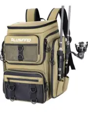 Plusinno Fishing Tackle Backpack With Rod Holders Khaki