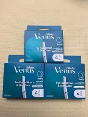 Gillette Venus Facial Hair & Skin Care Razor Refills 4 Cartridges Each 12 Total