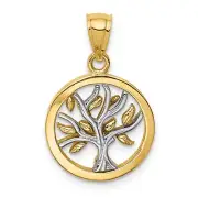 14k Two Tone Gold Tree Of Life Inside Polished Round Charm Pendant