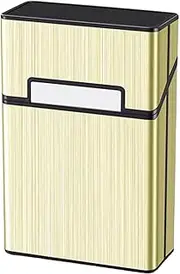 [Lorxilar] Cigarette Case Brushed Aluminum Magnetic 20 Capacity Cigarette Case Holder King Size,One Size,Gold