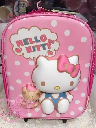 ♥小花花日本精品♥ Hello Kitty立體全身坐姿小熊粉紅水玉點點拉桿式書包行李箱90039607