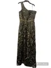 NWT OLEG CASSINI sz 10 Long Black Gold One Shoulder Evening Gown Formal Dress