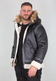 Alpha Industries B3 FL Hooded Jacket, black, Size M for Men
