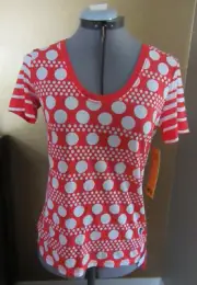 NWT TORY BURCH Karin Tee Scoop Neck Polka Dot T-shirt Red White Size Small
