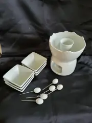 Fondue Set New China White In The Box 14 Piece A Must Have