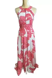 Abel the Label Anthropologie Paloma Maxi Dress NWT White Pink Sexy Back sz M