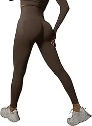 [Generic] Yoga Pants for Women Slim Fit Athletic Sweatpants Sexy Breathable Regular & Plus Size, Brown, Large