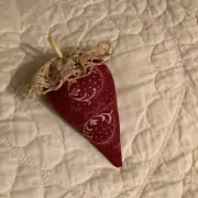 Strawberry Emery ~ Pincushion Early Wine Fabric 3-1/2” Cluny Lace “ Cap “