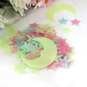 QISANKEE 100 Pcs Colorful Glow in The Dark Luminous Stars and 8 Pcs Moon Fluorescent Noctilucent Plastic Wall Stickers Murals Decals for Home Art Decor Ceiling Wall Decorate Kids Bedroom Room