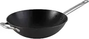 Imusa LCI-19008 Light Cast Iron Wok Pre-Seasoned Non-Stick with Stainless Steel Handles, 14", Black
