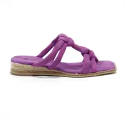 Women Eric Michael Hope Purple Suede Espadrille Wedge Square Toe Slide Sandal
