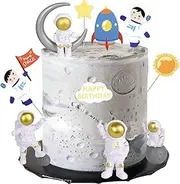 10 Pack Outer Space Cake Toppers DIY Space Astronaut Cake Picks Rocket Happy Birthday Cupcake Toppers for Outer Space Themed Baby Shower Birthday Party Cake Decorations Supplies