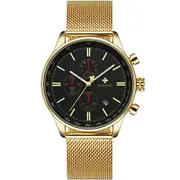 Waterproof Chronograph Men Wristwatch Full Steel Clock Quartz Watch Black Gold Colour