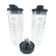 Blender Replacement Parts for Ninja 2 x 32oz Cups &2 x Lids and 7 Fins Extrac...