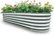 Gardmax Galvanized Raised Garden Bed, Lightweight Planter Boxes Outdoor with Easy Assembly, Large Garden Bed for Vegetables, Fruits, Flower Silver 8FT