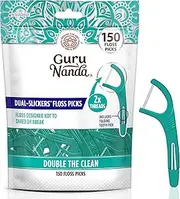 GuruNanda Dual Slickers Floss Picks - Double Threaded Dyneema Dental Floss with Foldable Toothpick for Effective Plaque Removal - Unflavored- 150 Ct