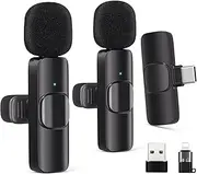 GEEKERA Wireless Lavalier Microphone for iPhone/Android/Camera/Computer/Laptop, Hi-Fi Mini Mic with Noise Reduction & Auto-Pairing, Perfect for Podcasts & Video Recording, for YouTube, TikTok (2 Mics)