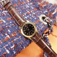在飛比找Yahoo奇摩購物中心優惠-CASIO 卡西歐 簡約典雅 數字刻度 壓紋皮革手錶 黑x金