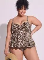 Torrid Tankini Womens M/L Underwire Twist Front Cheetah Top M/L 00/D/DD NWT