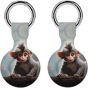 2PCS for Cute Monkey Air Tag Holder Case Waterproof & Shockproof Anti-Scratch Protective Air Tag Cover with Keychain Ring Silicone Tags Holders for Luggage, Backpack, Keys, Pet