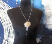 Rosa Mistica Black w/ Clear Rhinestones & a Brown Fur Ball & 2 Chain Tassels 26"