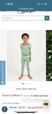 NEW Leveret kids, green and white striped pajamas set-Size 6