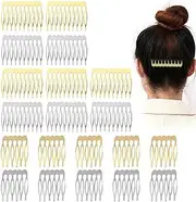 20 Metal Side Combs (10 & 6 Teeth) for Veil, French Women Side Combs with Teeth for Hair Accessories with Silver & Gold Bun Clip