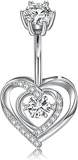 [Cizme] 925 Sterling Silver Belly Bar 14G 10mm 8mm Navel Barbell Belly Button Bar Ring with Butterfly Heart Dangle CZ Piercing Jewellery