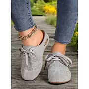 Women's Perforated Wedge Mules with Soft Sole and Decorative Stitching – Casual Vintage Shoes for Daily Wear and Outdoor Activities