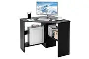 Costway Corner Desk Triangle Computer Writing Table Home Office Desk Storage Shelf Work Study Workstation Black