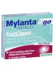 Mylanta 2Go Antacid FastChews 8 Tablets - Mint Flavour Indigestion Heartburn