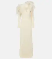 [Taller Marmo] Taller Marmo Garbo feather-trimmed crêpe gown AU 6 white