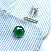 Green Chalcedony Cufflinks, Silver Cufflinks, Groomsmen Cufflinks