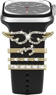 Diamond Decorative Rings Loops for Apple Watch Silicone Straps 38mm 40mm 41mm 42mm 44mm 45mm 49mm, Watch Band Metal Charms Accessories for iWatch 9 8 7 6 5 4 3 2 1 SE Ultra Ultra2