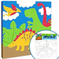 在飛比找ETMall東森購物網優惠-Minkey DIY木框水彩帆布畫-恐龍世界