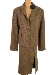 NWT ST. JOHN Knits Camel Donegal Tweed Knit Jacket Blazer Skirt Suit sz 18 $2590