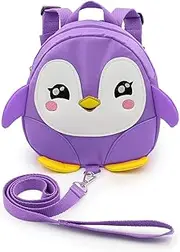 Hipiwe Baby Toddler Walking Safety Backpack Little Kid Boys Girls Anti-Lost Travel Bag Harness Reins Cute Cartoon Penguin Mini Backpacks with Safety Leash for Baby 1-3 Years Old, Purple,
