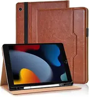 Case for iPad 10.2 Inch (9th/8th/7th Generation, 2021/2020/2019) with Pencil Holder, Auto Sleep/Wake, Premium PU Leather Adjustable Stand & Strap for iPad 9th Gen iPad 8th Gen iPad 7th Gen, Brown