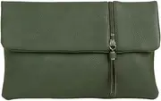 [Purple Possum] Green Clutch Bag Faux leather Tassel Trim Large Evening Bag, Womens Prom Wedding Handbag, Green, Dark Green, Forest Green, M