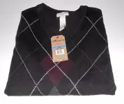 Dockers Men's Easy Care Comfort Touch V-Neck Argyle Sweater Vest Black XL NWT