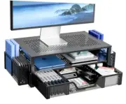 2 Tier Metal Monitor Stand Monitor riser and Computer Black, Golden Yellow