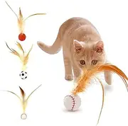 Interactive Feather Ball Toy Set, 3PCS Cat Ball with Feather for Indoor Cats, Elastic Interactive Cat Toy, Silicone Kitten Rolling Ball for Exercise