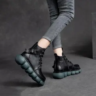 【Vecchio】真皮馬丁靴 厚底馬丁靴/真皮頭層牛皮個性皮帶搭扣織帶造型厚底馬丁靴(黑)